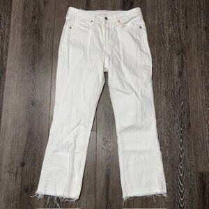 & Denim Jeans Straight Jeans Women Size 8 White High Rise Raw Hem Flare Cropped